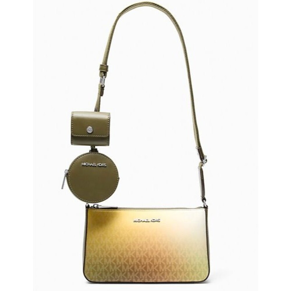 New Michael Kors Jet Set Small Ombré Logo Crossbody Bag with Case Olive Multi